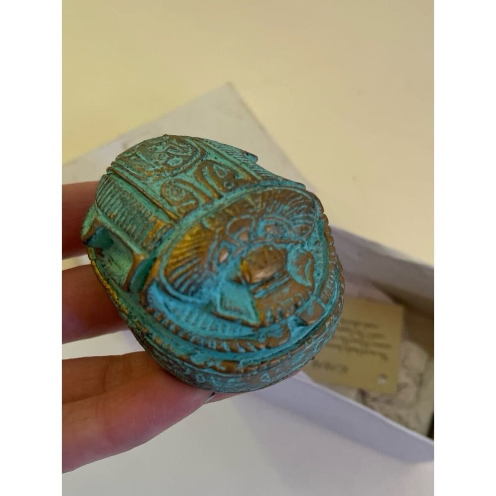 VTG Egyptian Revival SCARAB BEETLE Patina & Gold RESIN Figural Paperweight